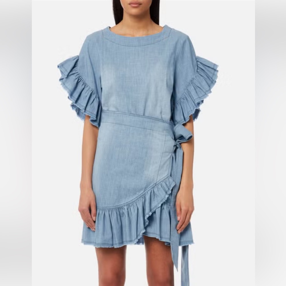 Isabel Etoile Marant Cotton Wrap Mini Dress in Blue. Size 38
